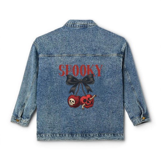 Spooky Skull Cherry Bow Halloween Classic Women's Denim Jackets