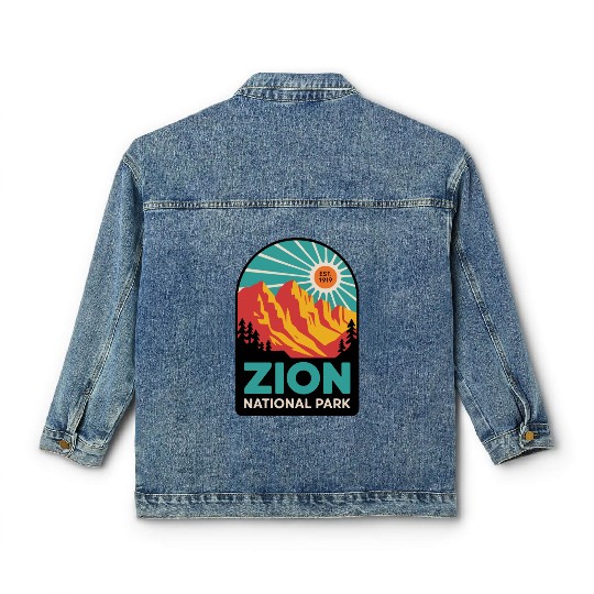 Zion National Park Retro Sunset Art Classic Women's Denim Jackets