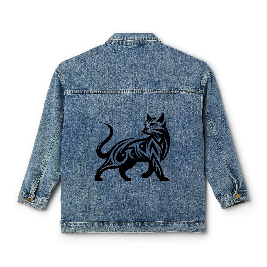 Tribal Style Cat Art For Cat Lovers Classic Women's Denim Jackets