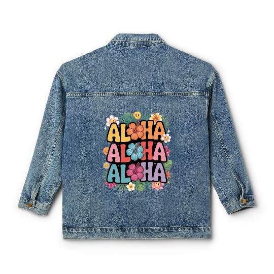 Triple Aloha Vibes – Colorful Tropical Hibiscus Classic Women's Denim Jackets