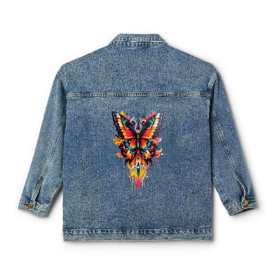 Fire Drip Butterfly – Psychedelic Tattoo Classic Women's Denim Jackets