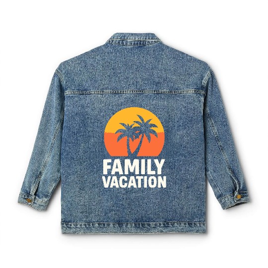 Family Vacation Palm Trees Sunset Beach Classic Women's Denim Jackets