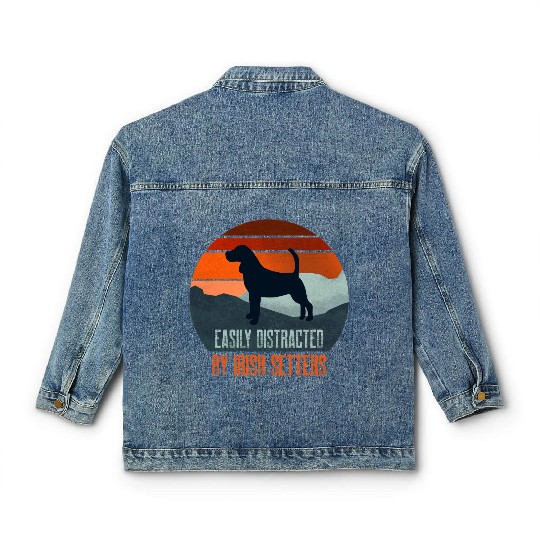 Easily Distracted By Irish Setters Dog Walking Classic Women's Denim Jackets