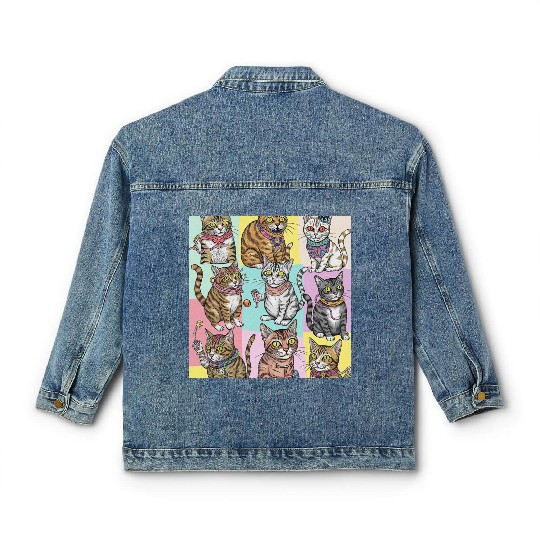 Psychedelic Cat Collage Classic Women's Denim Jackets