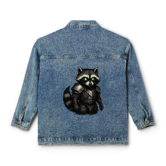 Armored Forest Raccoon – Glowing-Eyed Fantasy Ward Classic Women's Denim Jackets