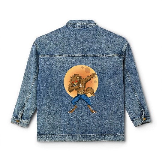 Dabbing Werewolf Retro Moon Halloween Monster Classic Women's Denim Jackets