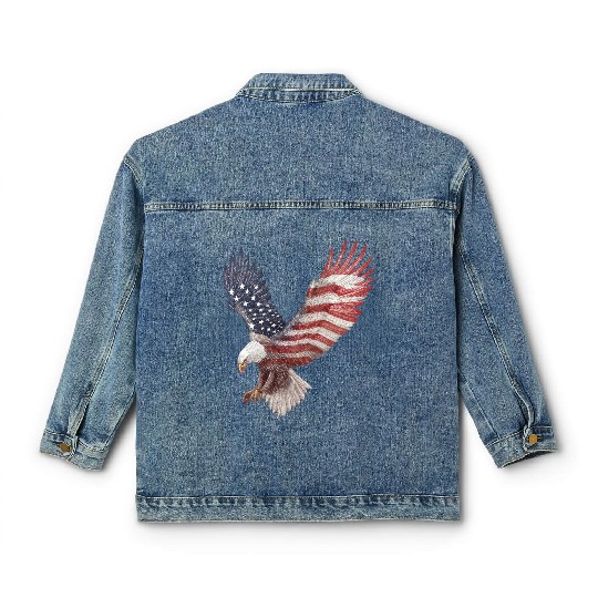 Bald Eagle with the American Flag Forming Wings Classic Women's Denim Jackets