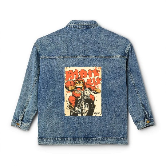 Monkey Mayhem – Vintage Ape on a Motorcycle Classic Women's Denim Jackets