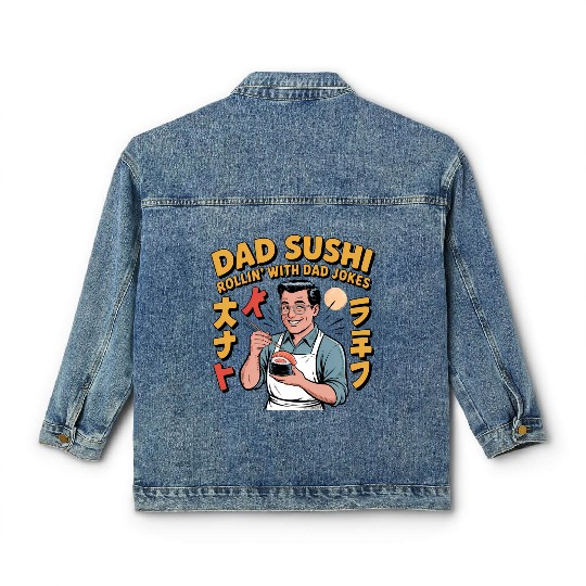Réel Cool Papa Sushi Fishing Funny Father Day Classic Women's Denim Jackets