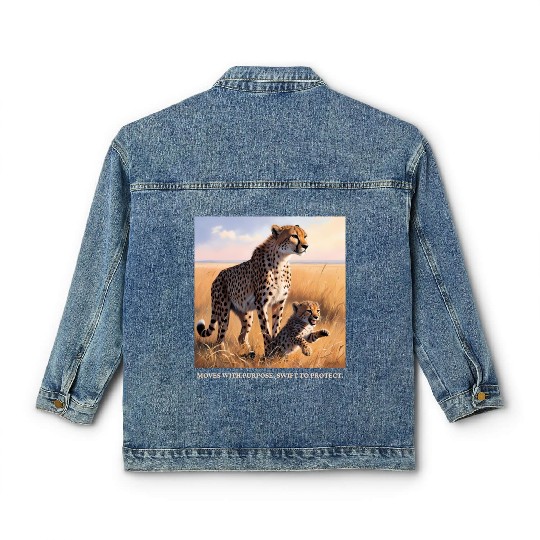 Mama Cheetah and Cub Classic Women's Denim Jackets