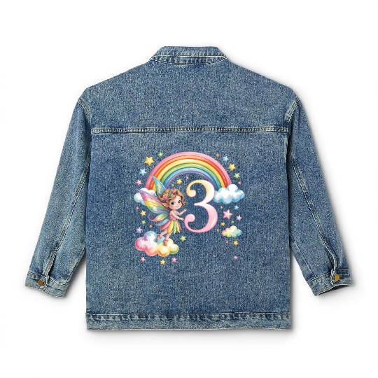 Magical Rainbow Fairy Elf 3rd Birthday Girl Classic Women's Denim Jackets