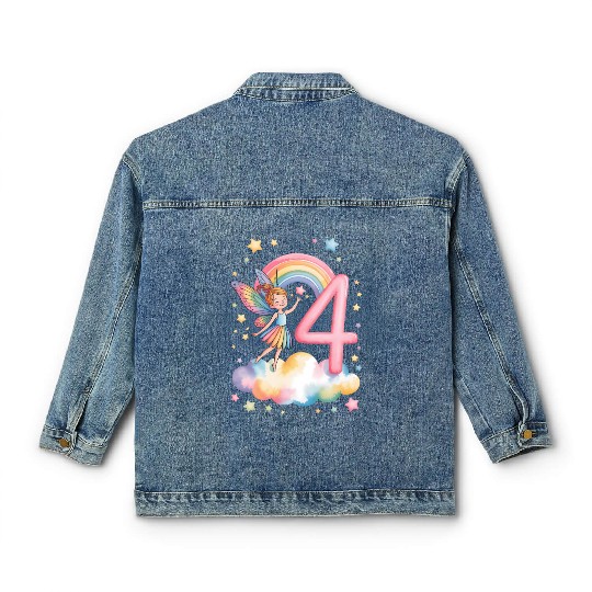 Magical Rainbow Fairy Elf 4th Birthday Girl Classic Women's Denim Jackets