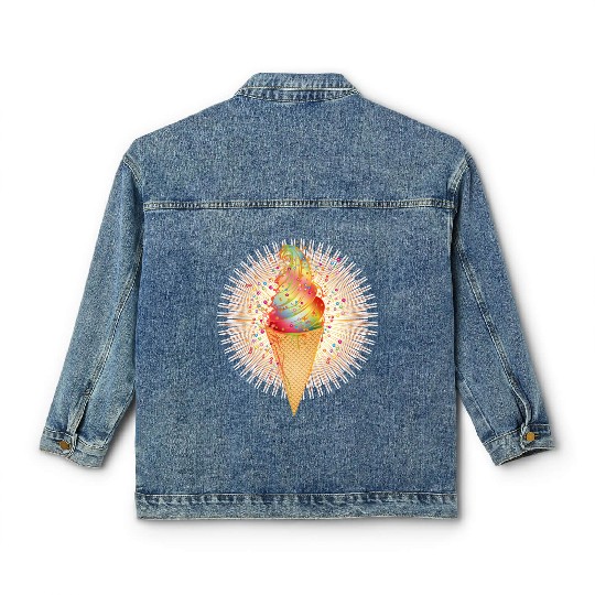 Artfully decorated ice cream in a waffle cone Classic Women's Denim Jackets