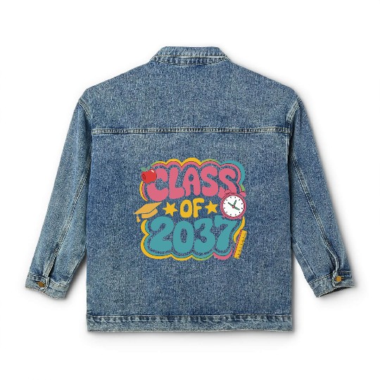Class of 2037 Grow With Me, groovy back to school Classic Women's Denim Jackets