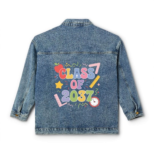 Class of 2037 Grow With Me, Funny back to school Classic Women's Denim Jackets