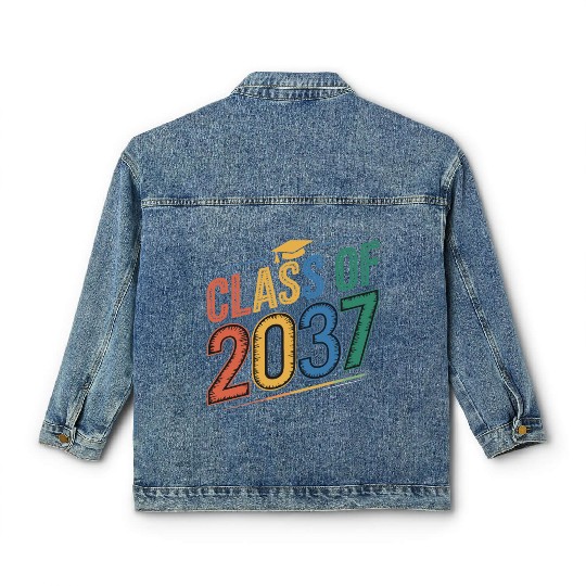 Class of 2037 Grow With Me, Funny back to school Classic Women's Denim Jackets