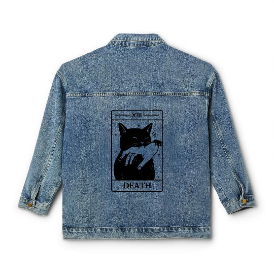 Death Tarot Cat, Funny Dark Humor, Occult Classic Women's Denim Jackets