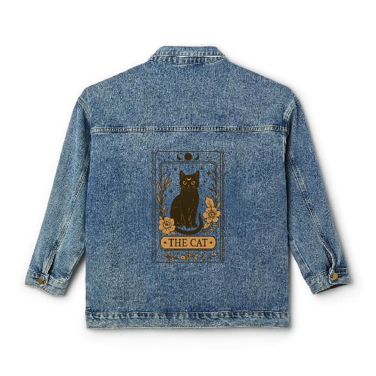 The Cat Tarot Card, Mystical Black Cat, Celestial Classic Women's Denim Jackets
