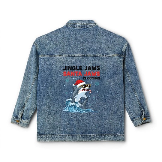 Jingle Jaws – Santa Jaws Is Coming to Town Classic Women's Denim Jackets