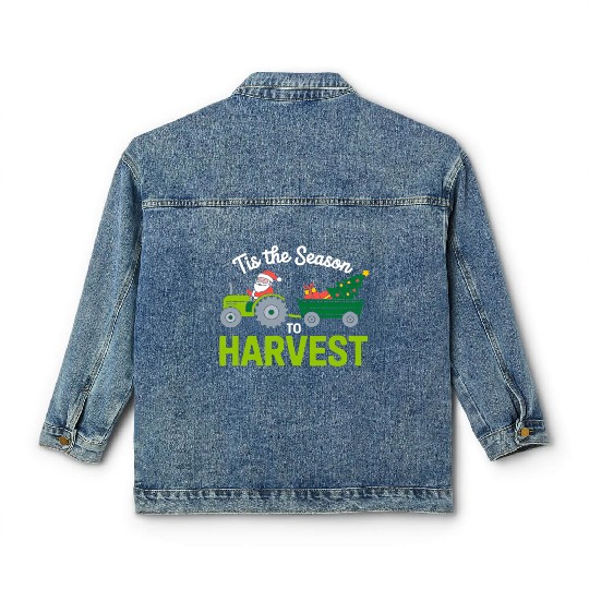 Tis The Season To Harvest Farm Tractor Christmas Classic Women's Denim Jackets