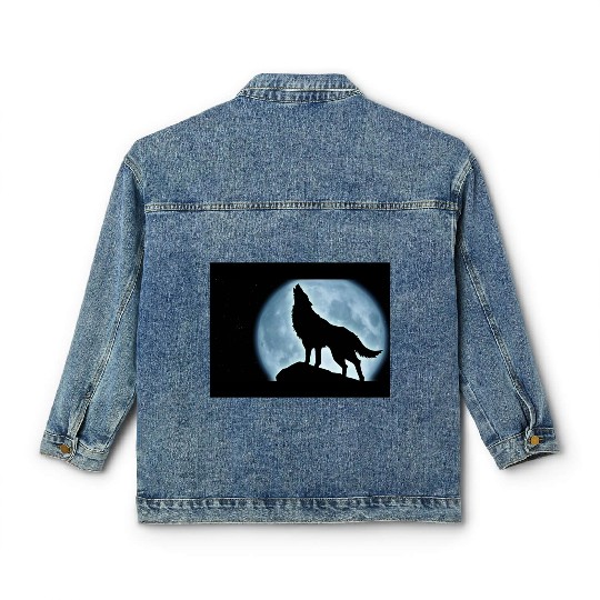 Wolf howling in the moonlight Classic Women's Denim Jackets