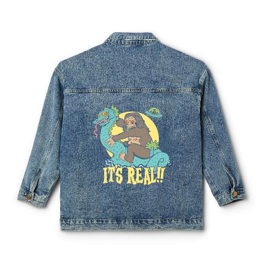 Bigfoot Rides Nessie UFO Cryptid Monster Mayhem Classic Women's Denim Jackets