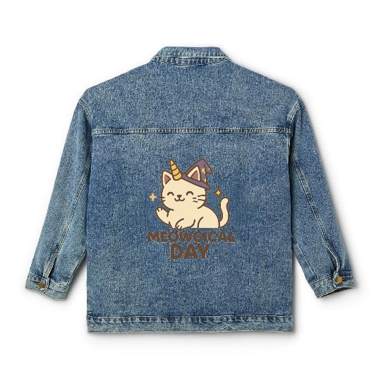 Whimsical Cat Unicorn Halloween Design Classic Women's Denim Jackets