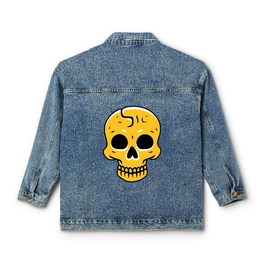 Yellow Cartoon Skull with Crack Graphic Style Classic Women's Denim Jackets