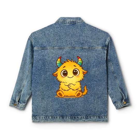 Cute Yellow Monster with Rainbow Horns Classic Women's Denim Jackets