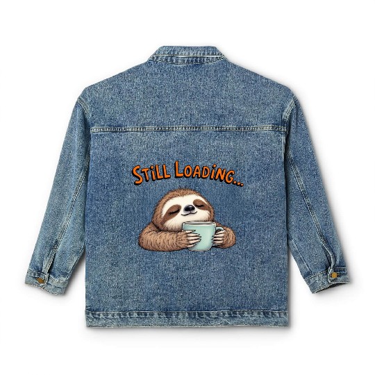 Relaxed Sloth Morning Coffee Design Classic Women's Denim Jackets