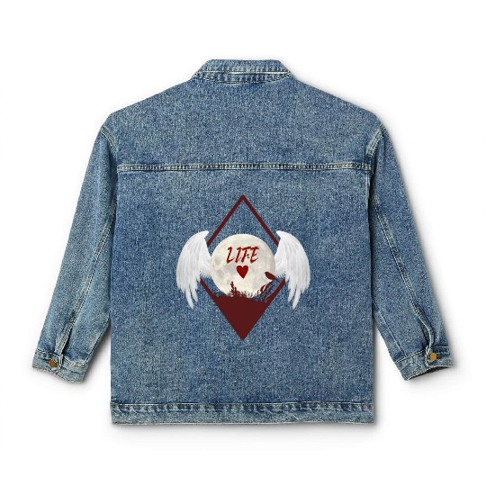 Moonlit Heart with Angel Wings (LIFE) Classic Women's Denim Jackets