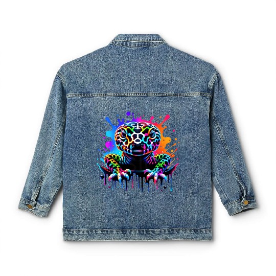 Neon Psychedelic Lizard Illustration Classic Women's Denim Jackets