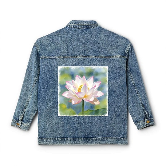 Serene Water Lily Floral Print Classic Women's Denim Jackets