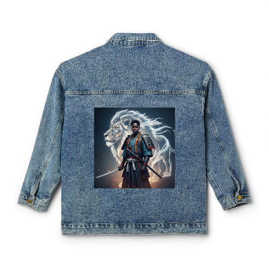 African Samurai With Spirit Lion Classic Women's Denim Jackets