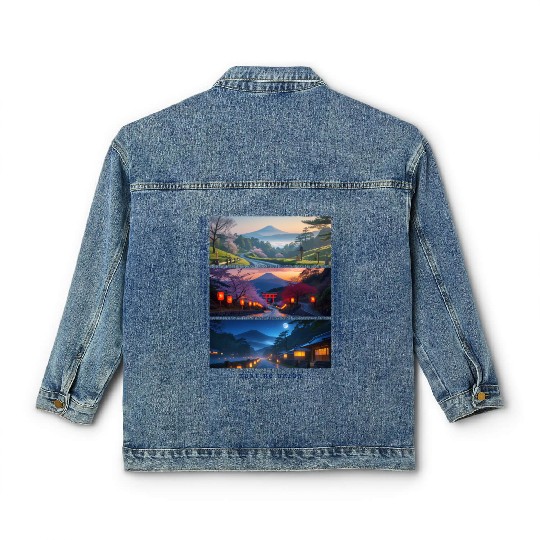 003 - Serene Mount Fuji Nightscapes Classic Women's Denim Jackets