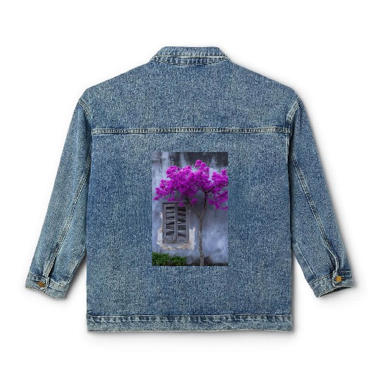Vibrant Blossom Against Rustic Wall Classic Women's Denim Jackets