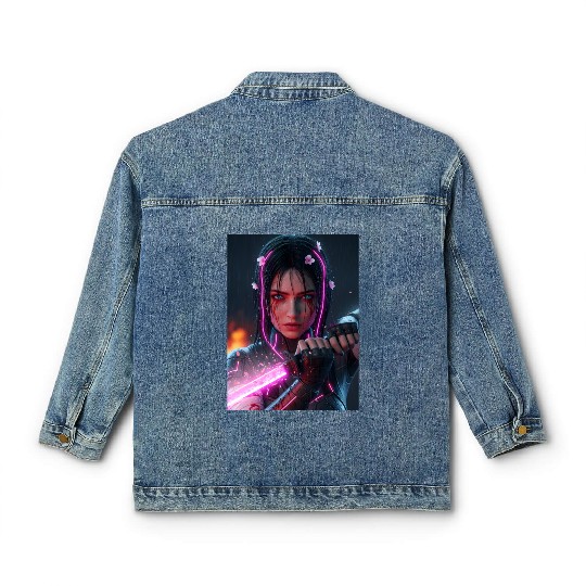 Cyberpunk Samurai Girl Classic Women's Denim Jackets
