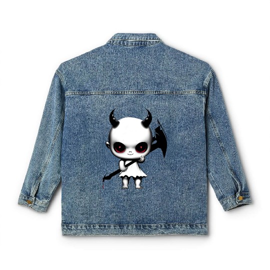 Cute Demon Baby with Horns and Bat Wings Classic Women's Denim Jackets