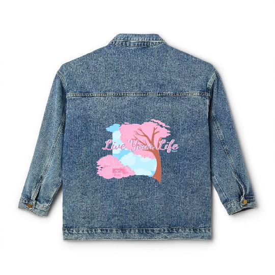Pink Cherry Blossom Inspirational Design Classic Women's Denim Jackets