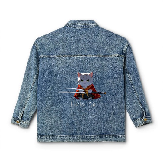 Mythic Warrior Cat with Swords Classic Women's Denim Jackets
