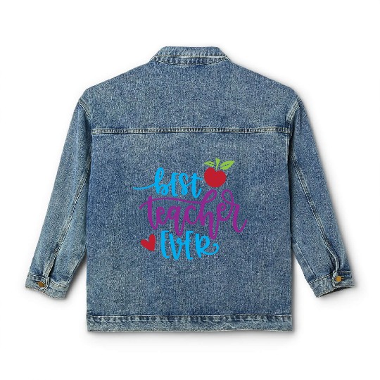 Best Teacher Ever – Apple & Heart Design Classic Women's Denim Jackets