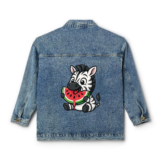 Funny zebra watermelon fruit summer cartoon Classic Women's Denim Jackets