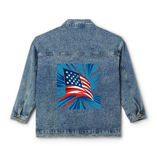Patriotic American Flag Burst Design Classic Women's Denim Jackets