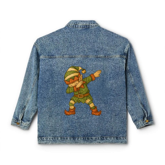 Patchwork Dabbing Elf Christmas Vintage Folk Art Classic Women's Denim Jackets