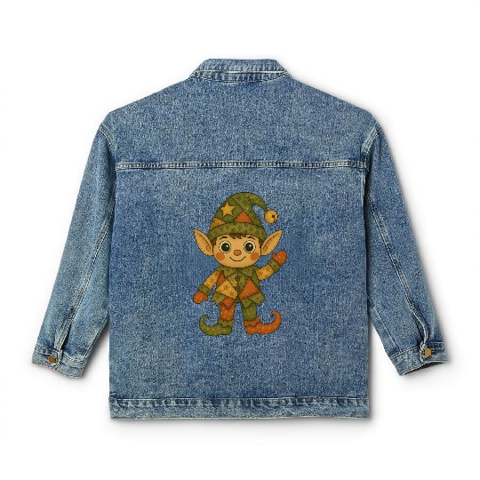Patchwork Elf Christmas Vintage Folk Art Classic Women's Denim Jackets