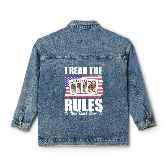 USA Flag Pinochle Rules Patriotic Card Games Classic Women's Denim Jackets