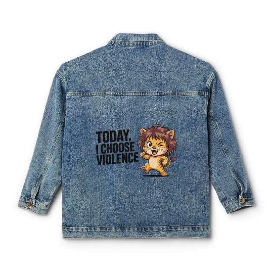 Cute Cartoon Lion with Bold Slogan Classic Women's Denim Jackets