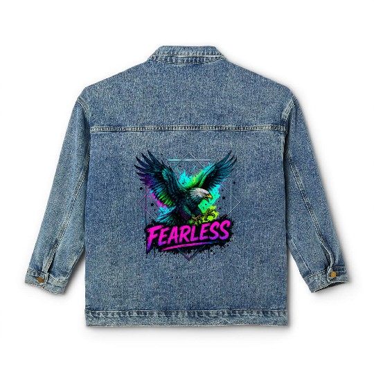 Fearless Eagle Neon Design Classic Women's Denim Jackets