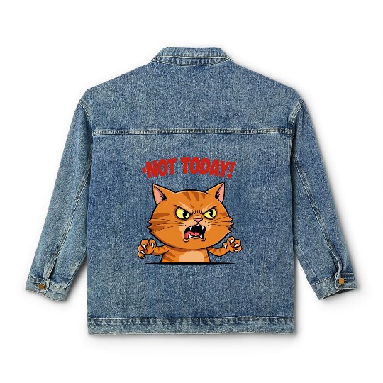 Not Today Angry Cat Classic Women's Denim Jackets | Funny Grumpy Cat Mem