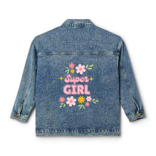 Super Girl Floral Sparkle Design Classic Women's Denim Jackets